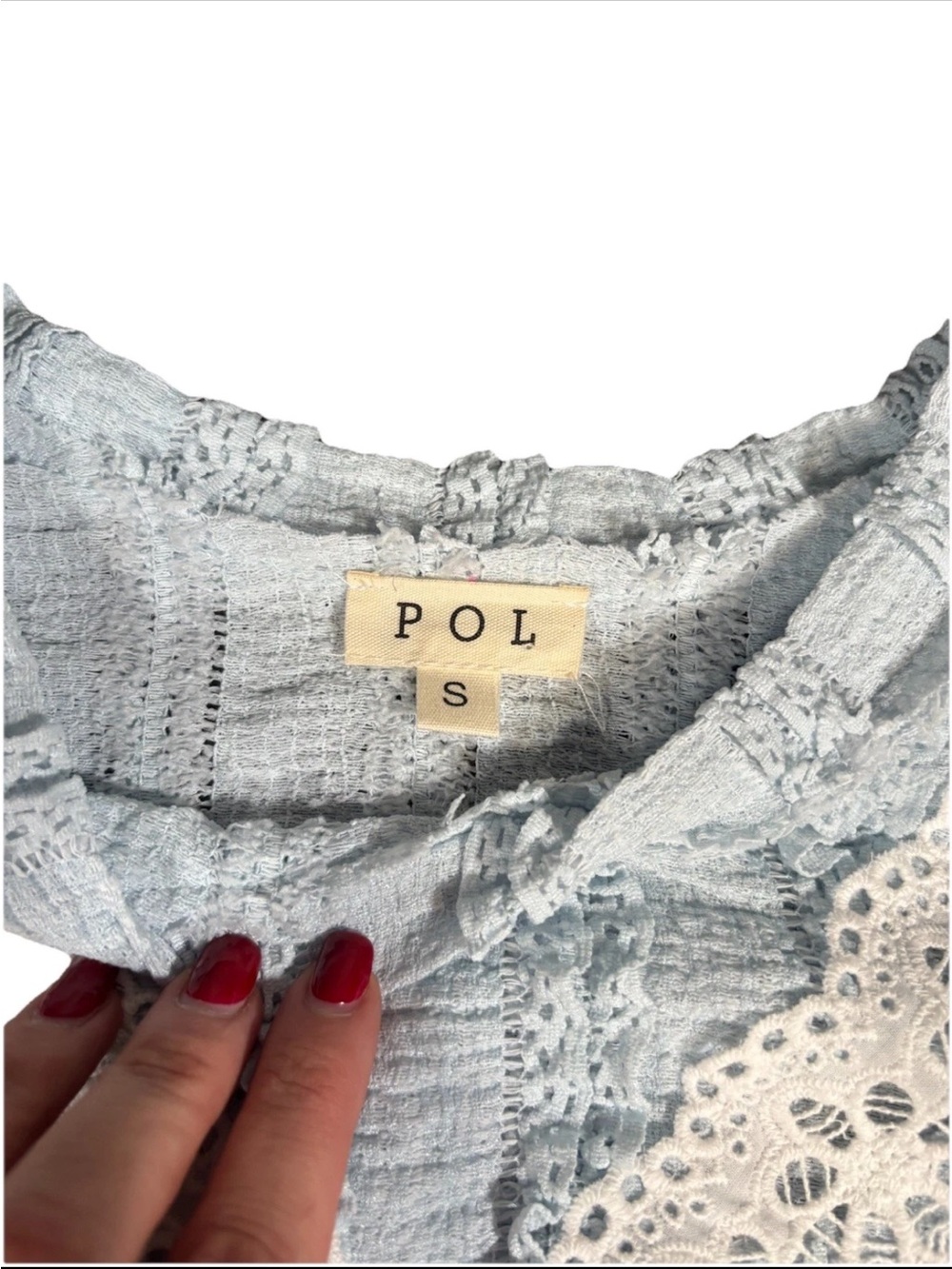 POL Light Blue and White Lace Ruffle Sweatshirt - Picture 2 of 8